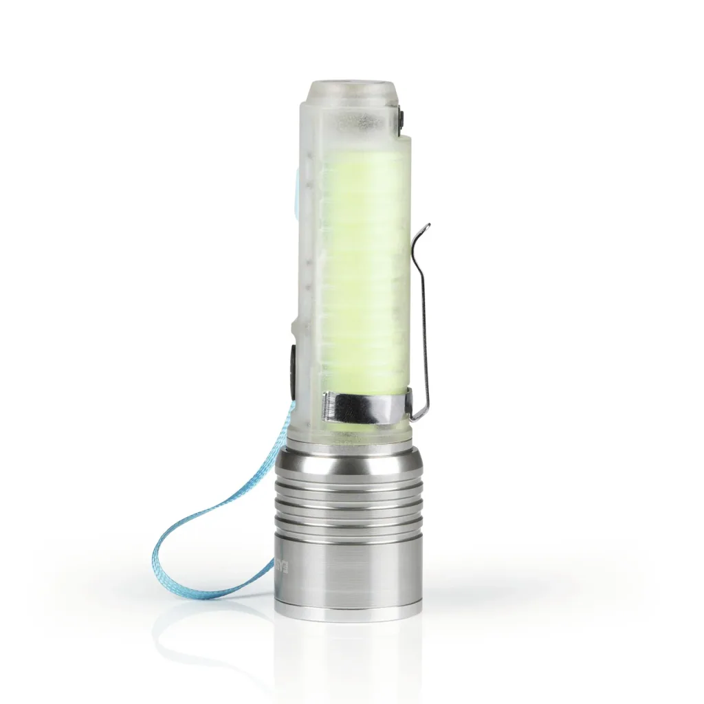 Power flashlight with fluorescent handle, rechargeable