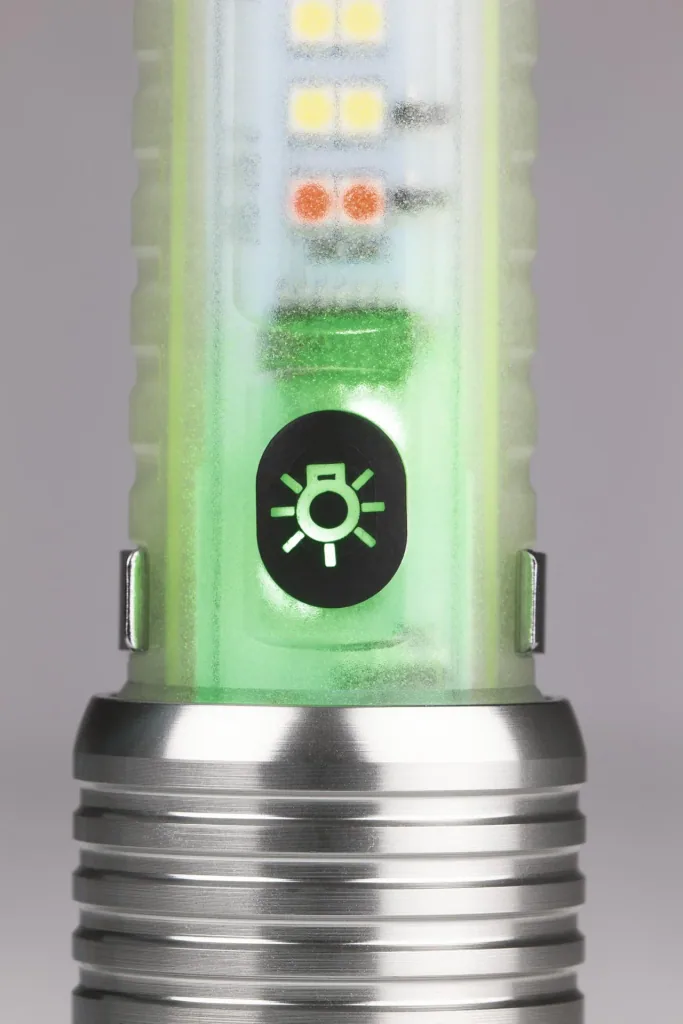 Power flashlight with fluorescent handle, rechargeable