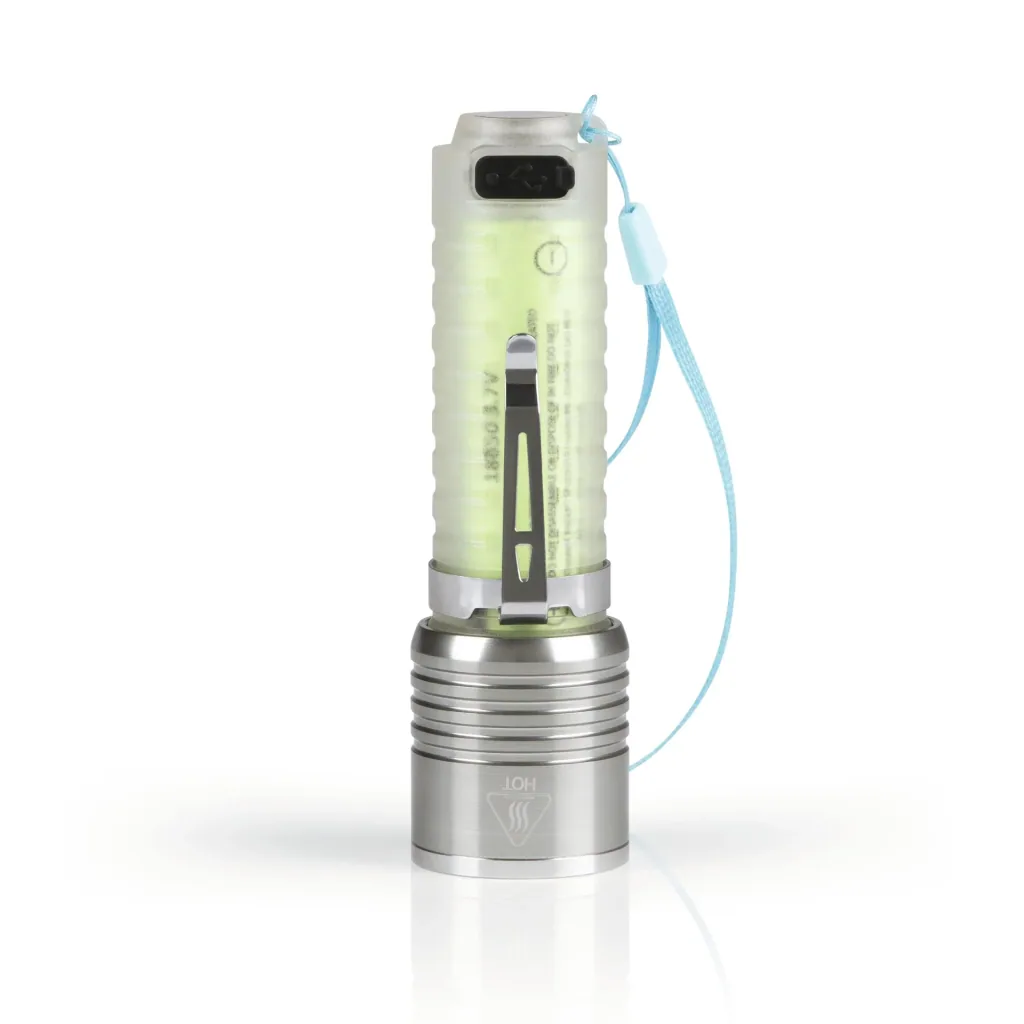 Power flashlight with fluorescent handle, rechargeable