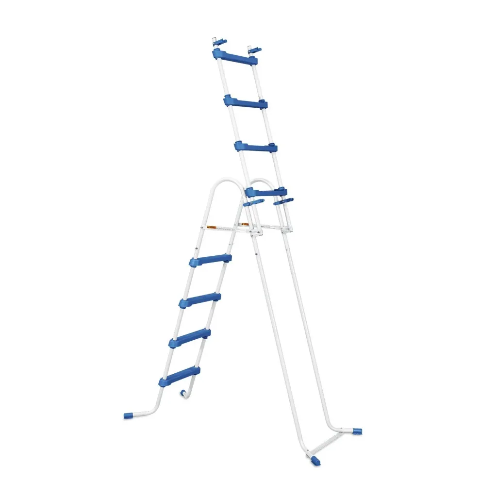 Pool Ladder 132 cm Blue/White – Steel Frame, Non-Slip Steps