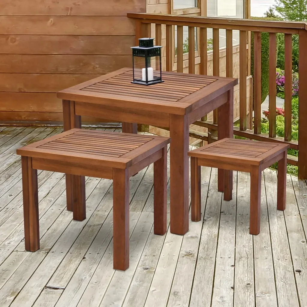 Side table in a set of 3 teak wood