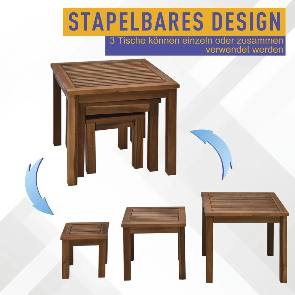Side table in a set of 3 teak wood