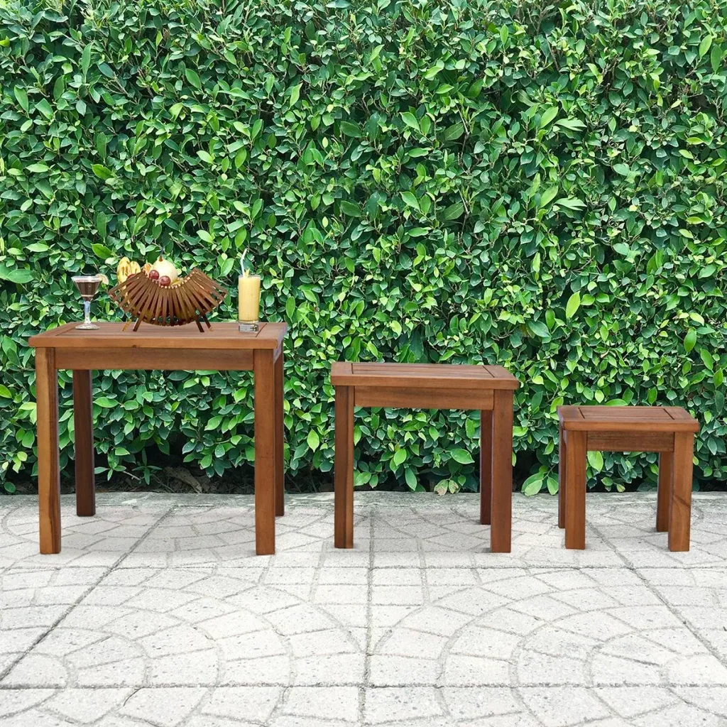 Side table in a set of 3 teak wood