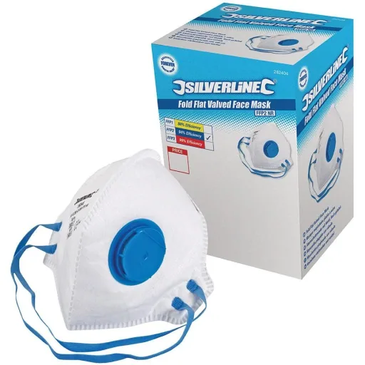 Flat, foldable FFP2 dust mask with valve, disposable display box, 25 pcs. FFP2