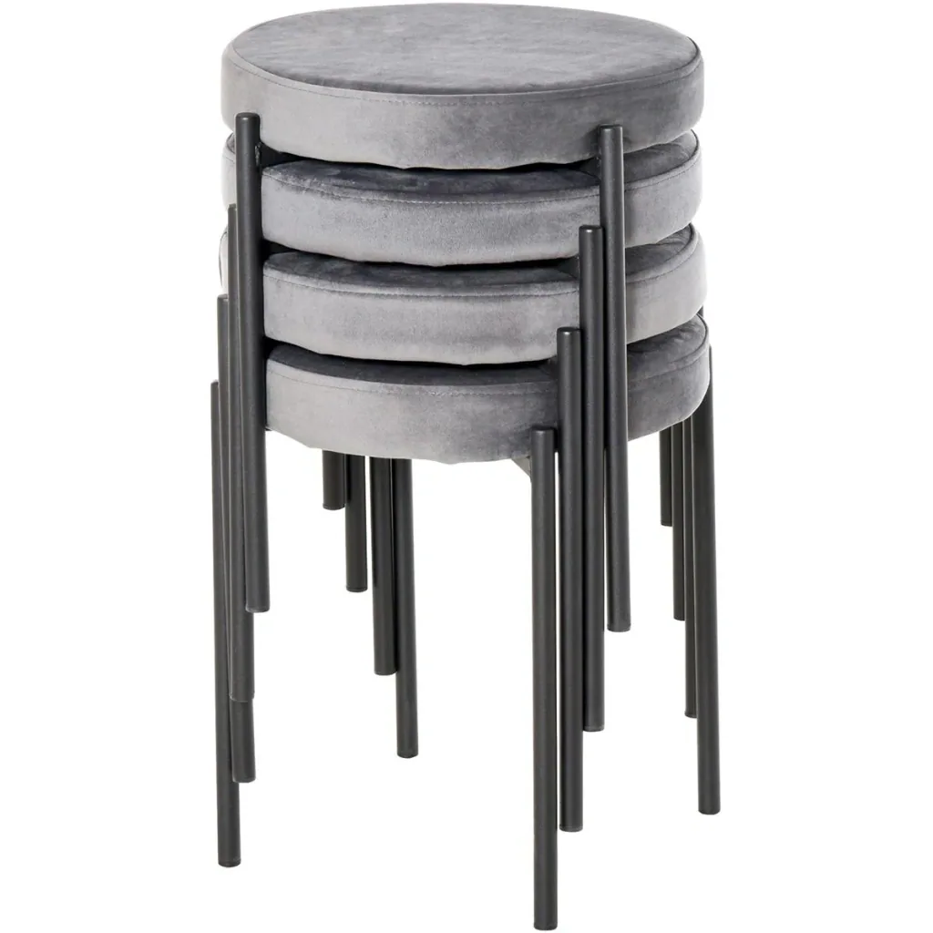 Stool 4-piece set with velvet cover gray