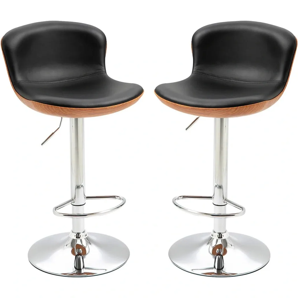 Bar stools with footrest, set of 2, black