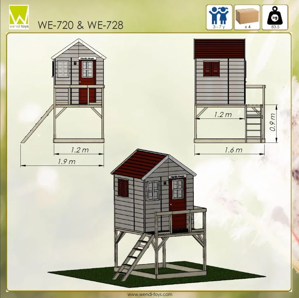 Garden playhouse "Stork", wood, red/natural, 160 x 190 x 242 cm