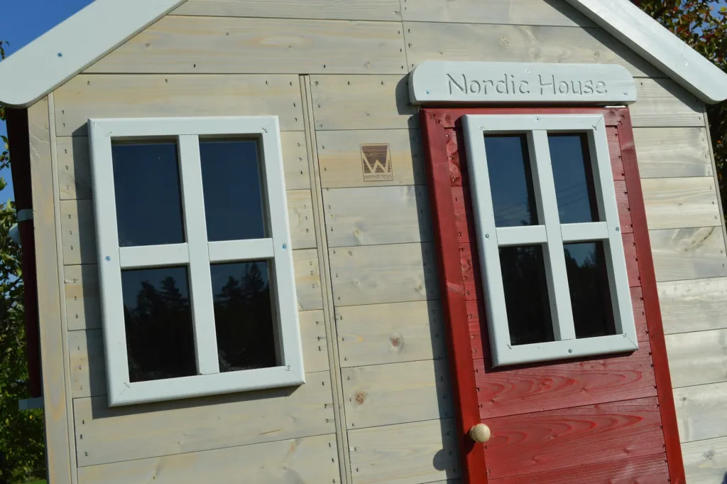 Garden playhouse "Stork", wood, red/natural, 160 x 190 x 242 cm