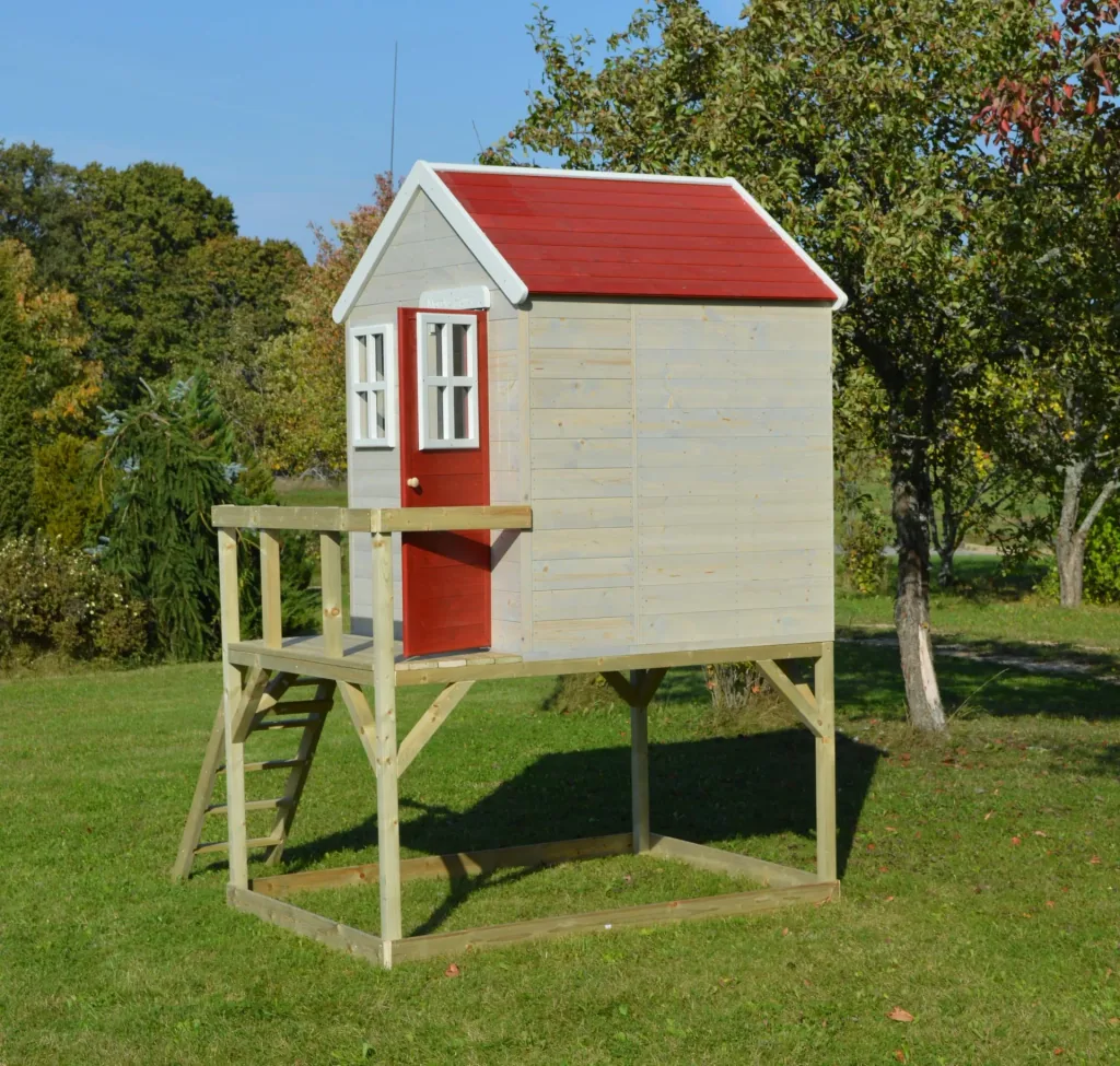 Garden playhouse "Stork", wood, red/natural, 160 x 190 x 242 cm