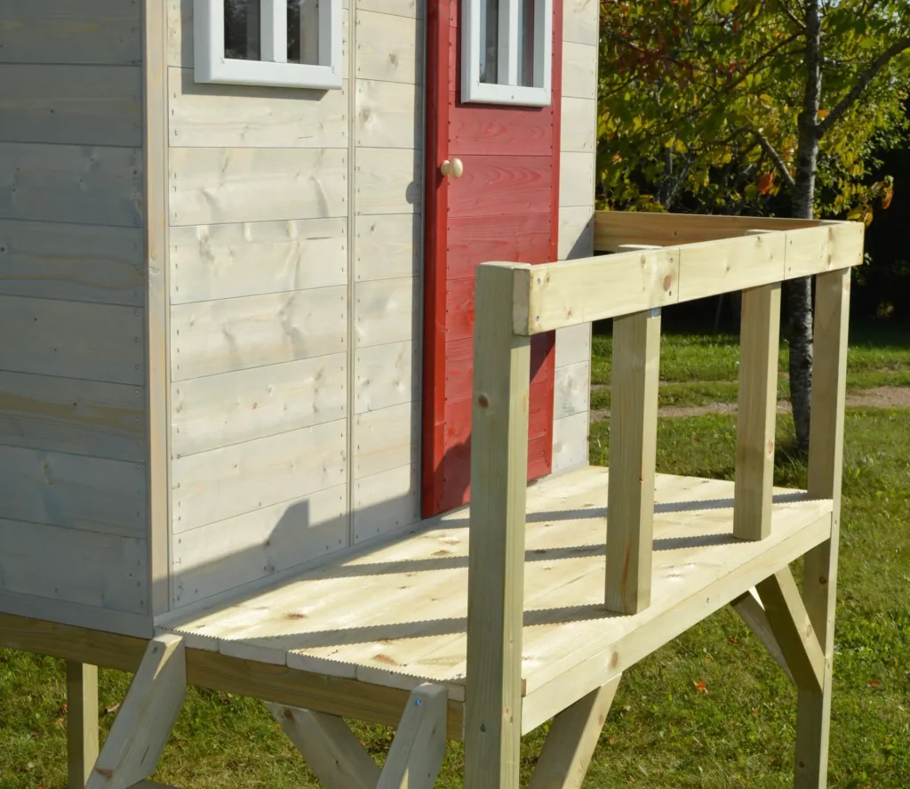 Garden playhouse "Stork", wood, red/natural, 160 x 190 x 242 cm