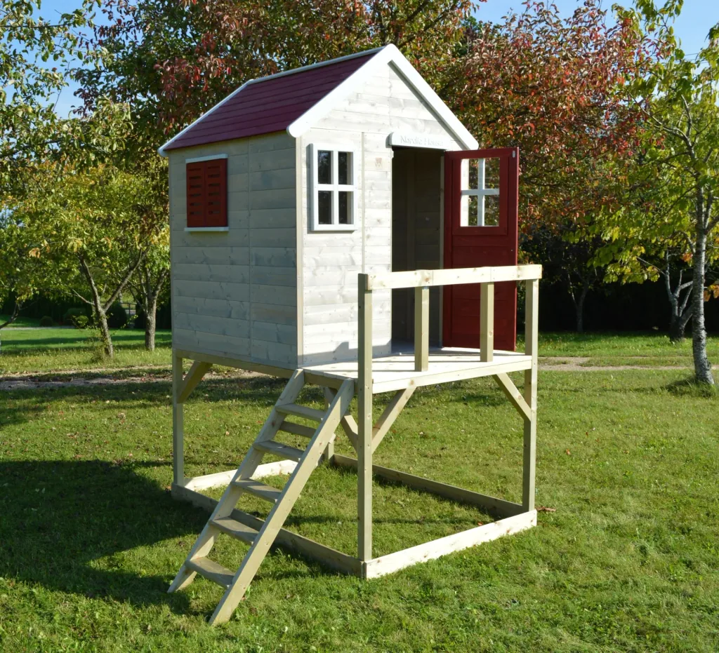 Garden playhouse "Stork", wood, red/natural, 160 x 190 x 242 cm