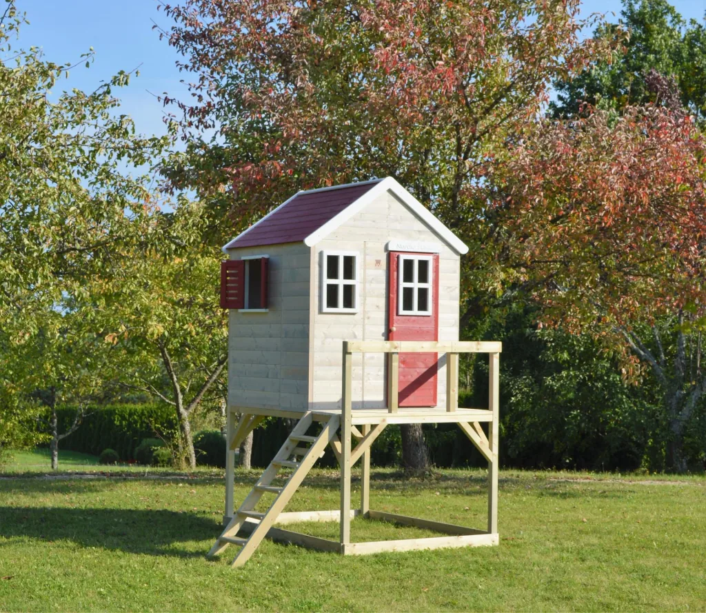 Garden playhouse "Stork", wood, red/natural, 160 x 190 x 242 cm