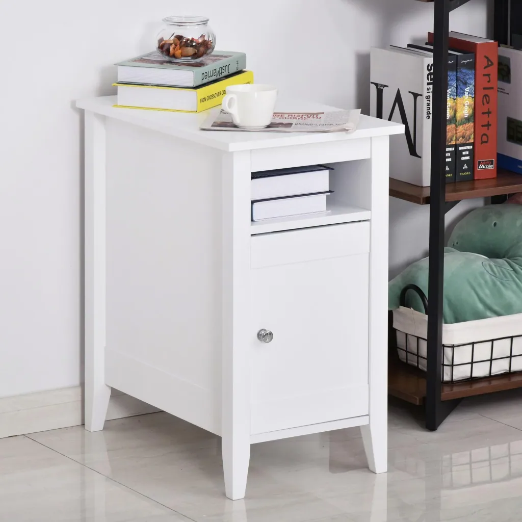 Side table with cabinet, white