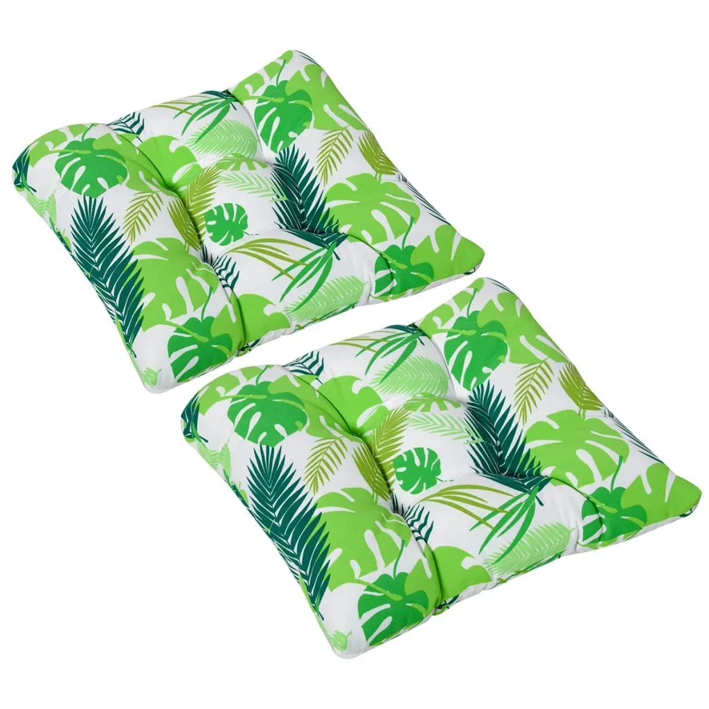 Set of 2 seat cushions, chair cushions, seat cover, garden chair cushions, easy to clean, green striped, 50L x 45W x 8D cm