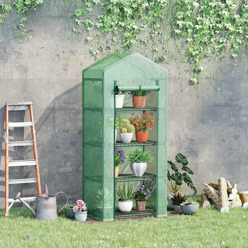 Plastic greenhouse greenhouse tomato greenhouse plants cold frame 4 trellis floors dark green 69 x 50 x 160 cm