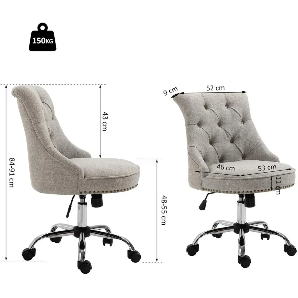Upholstered chair with Chesterfield backrest, light grey