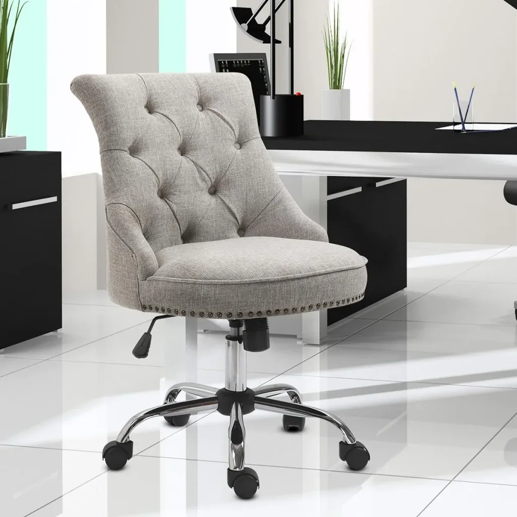 Upholstered chair with Chesterfield backrest, light grey
