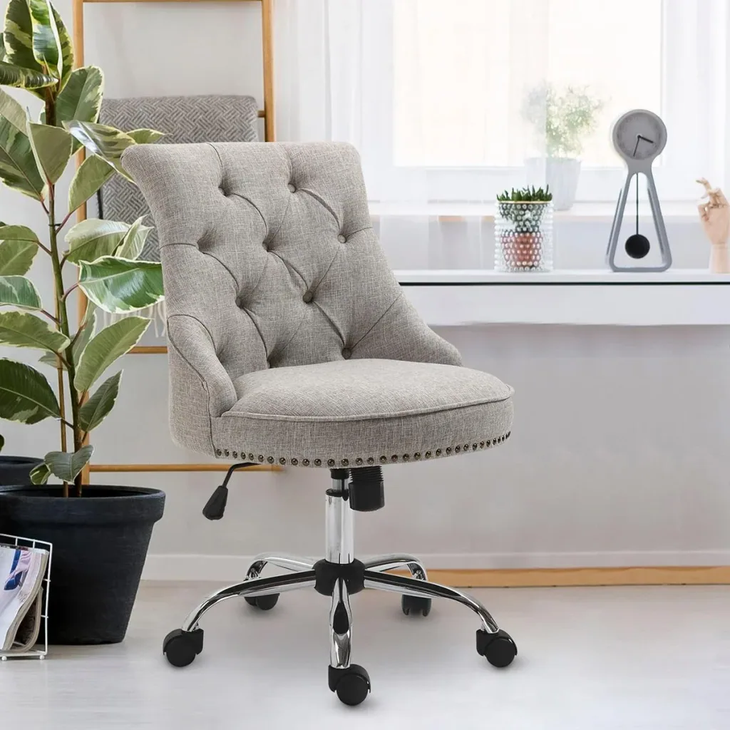 Upholstered chair with Chesterfield backrest, light grey
