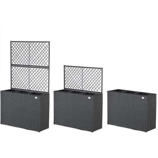 Polyrattan planter with trellis black