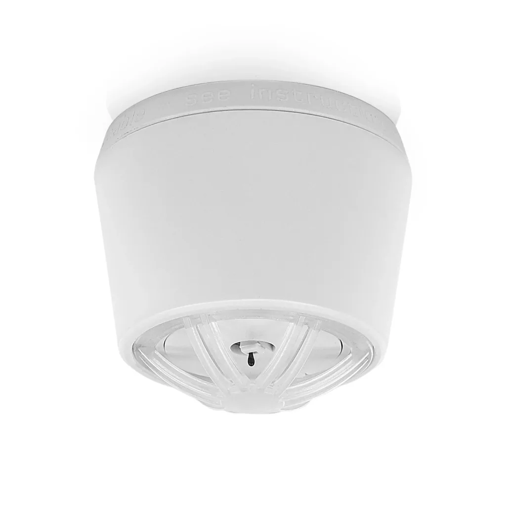 Heat detector with individual alarm display and 10-year battery