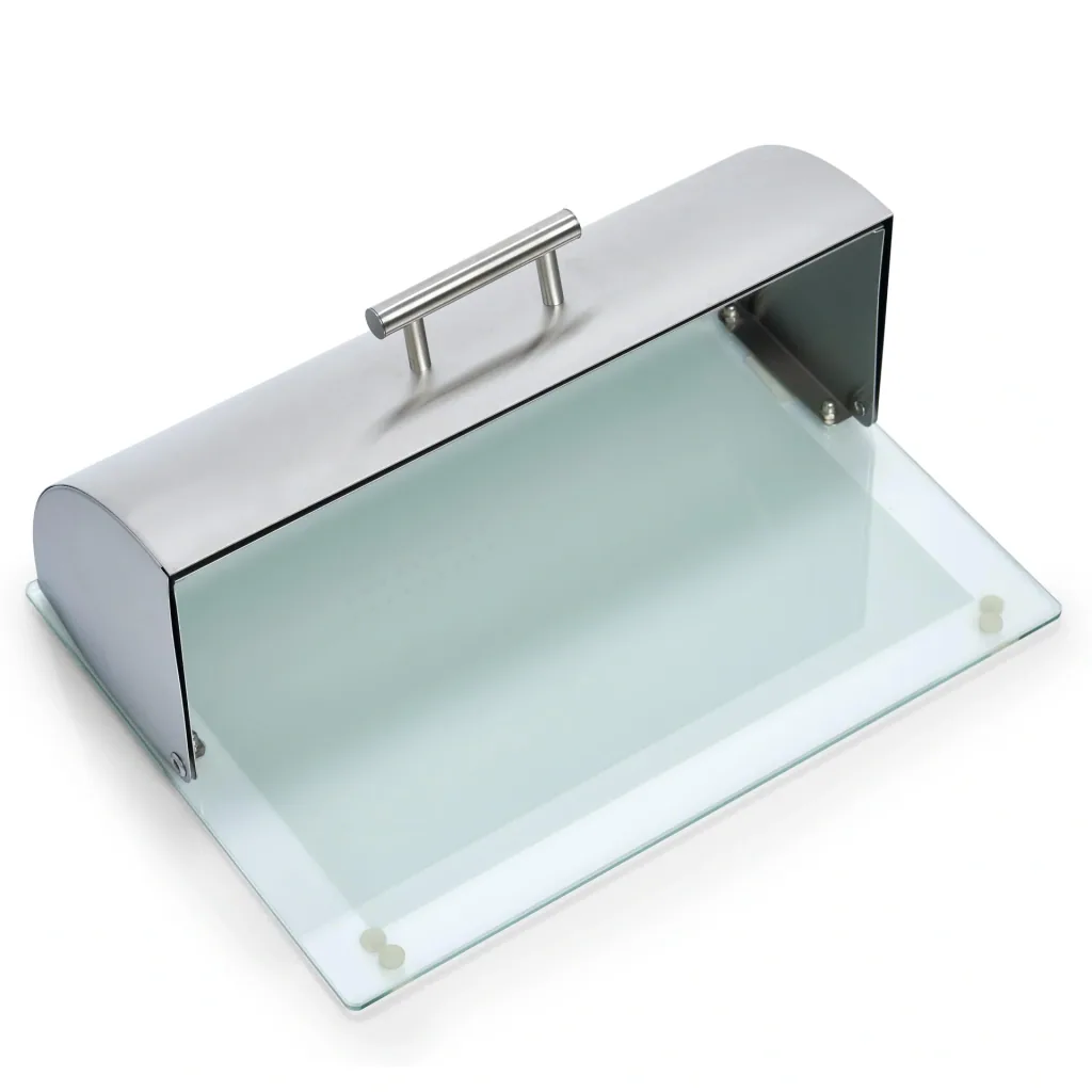 Bread bin, glass/stainless steel