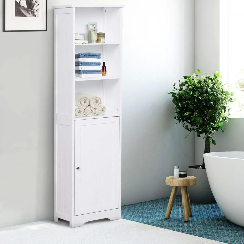 Chest of drawers bathroom cabinet bathroom cabinet bathroom shelf standing cabinet adjustable shelves wood white 40 x 38 x 160 cm