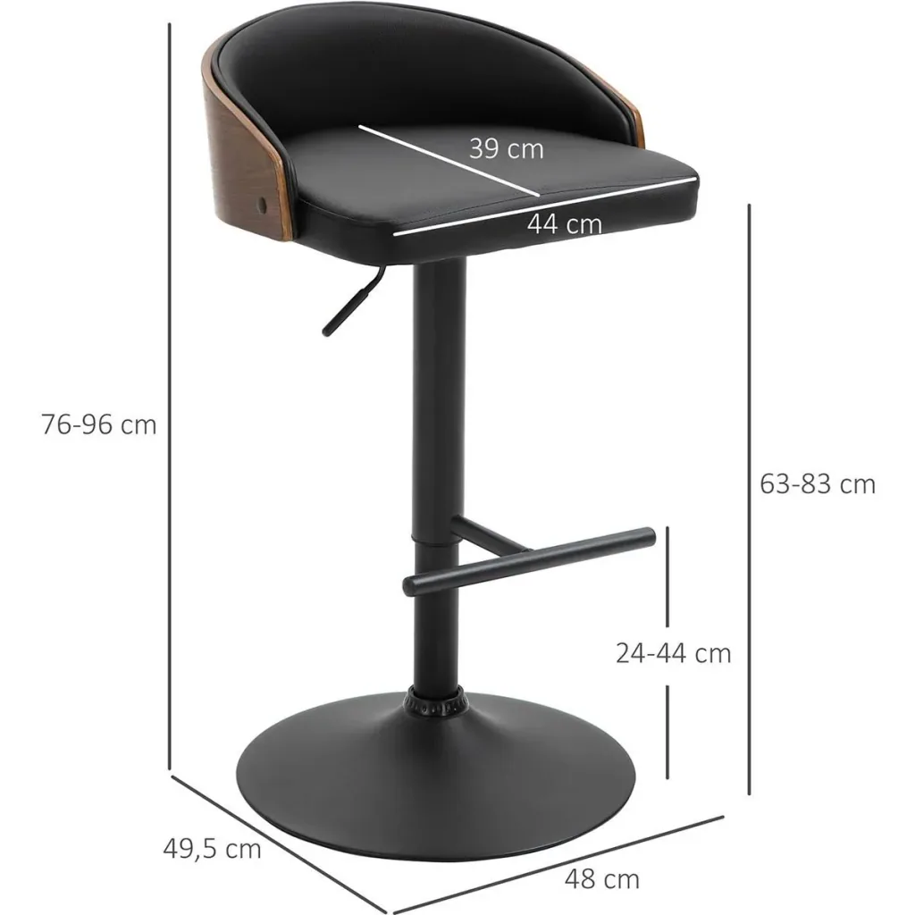 Set of 2 bar stools, swivel bar chairs with footrest, bar chair height adjustable, kitchen chairs, swivel chairs, faux leather, wood