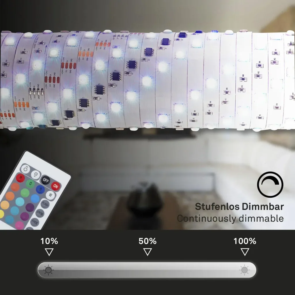 RGB LED strip, 10m, power supply 24V, 1A, dimmable, self-adhesive