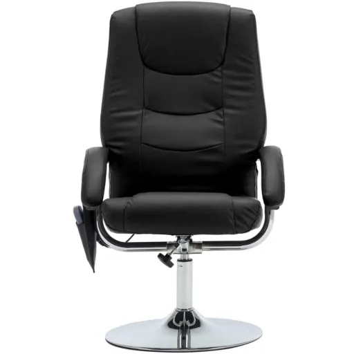Adjustable massage seat with footstool, black faux leather