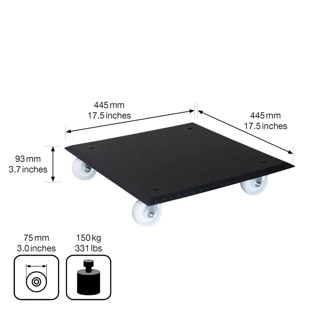 Multi Roller MR 1391, 45 x 45 x 9.5 cm, hard wheels Ø 75 mm, roller bearings, aluminum studded sheet, load capacity 150 kg
