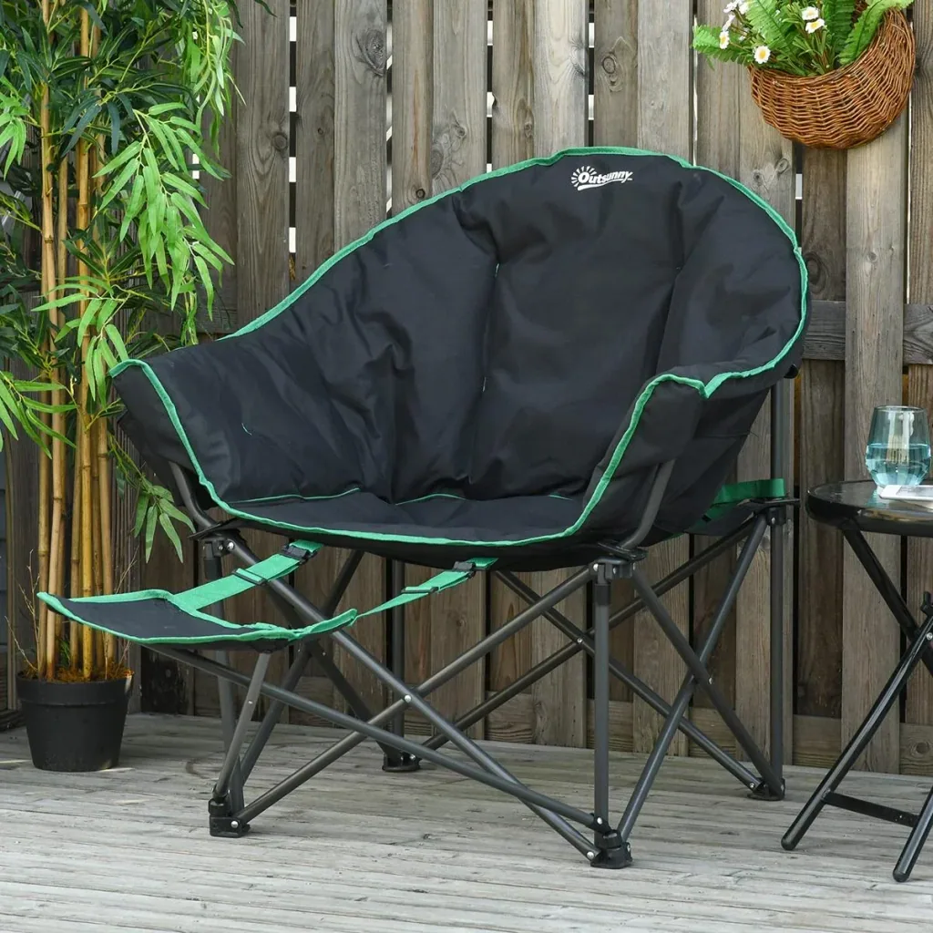 Camping chair with footrest black, green