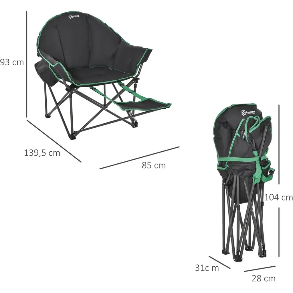 Camping chair with footrest black, green