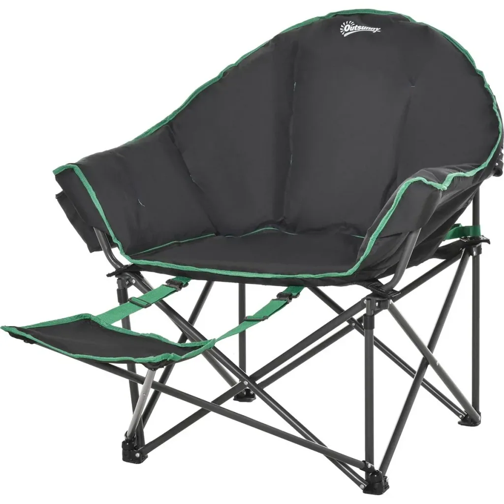 Camping chair with footrest black, green