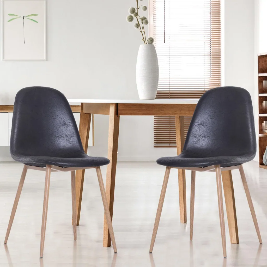 Set of 2 dining room chairs, kitchen chairs with backrest, faux suede armchair, black
