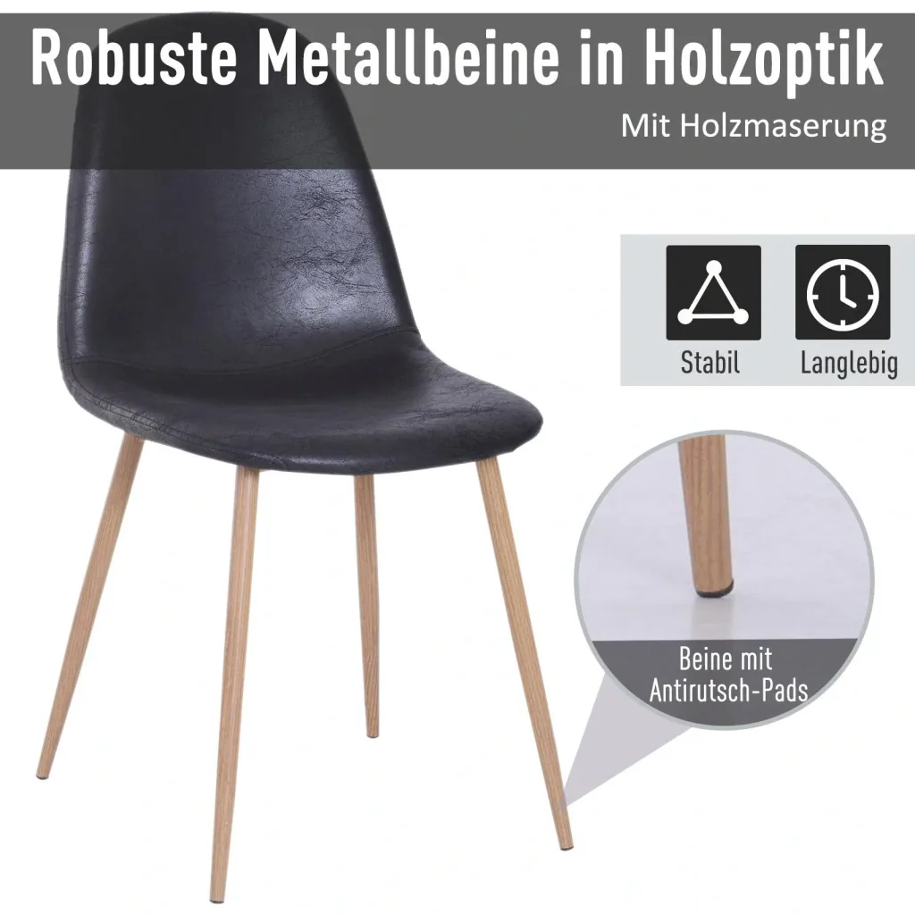 Set of 2 dining room chairs, kitchen chairs with backrest, faux suede armchair, black