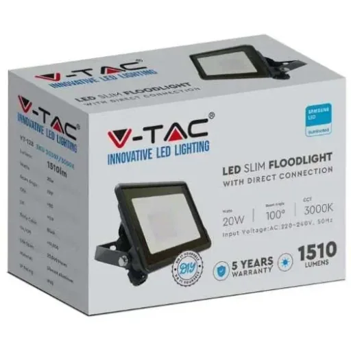 VT-128 LED Floodlight - 20W - 1510 Lm - 3000K - Black