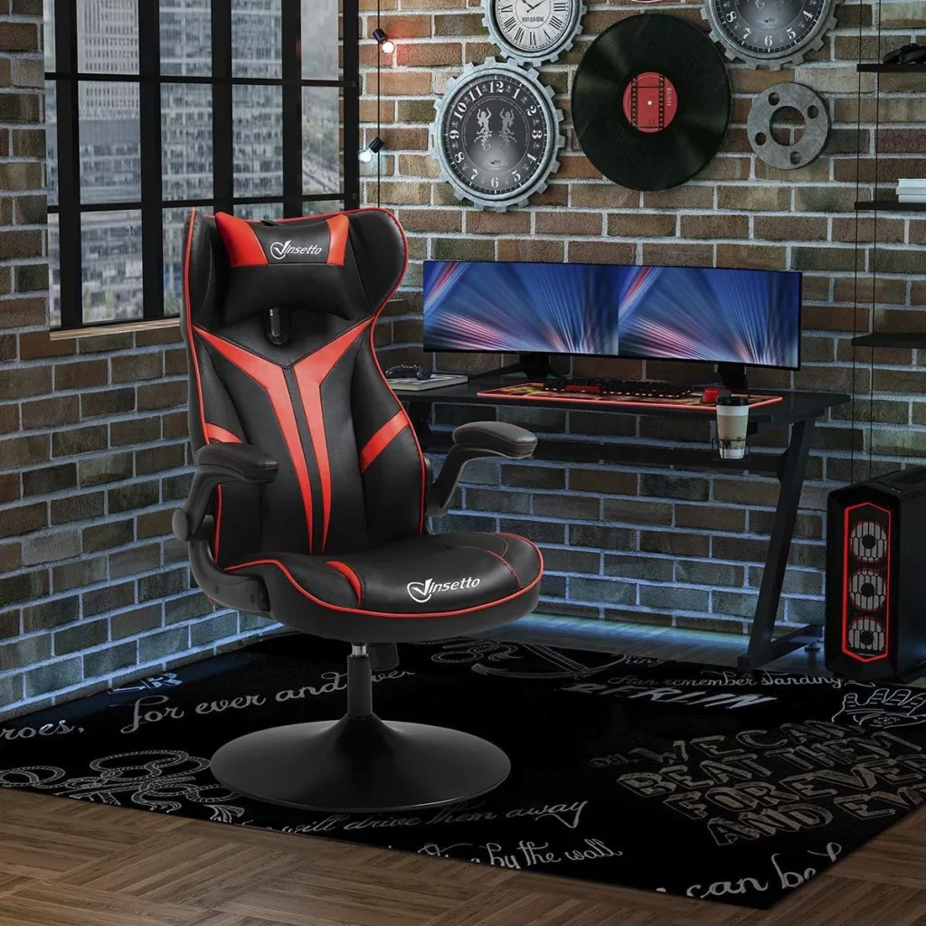 Gaming chair ergonomic computer chair with rocking function swivel chair height adjustable steel black+red 67 x 75 x 106-112