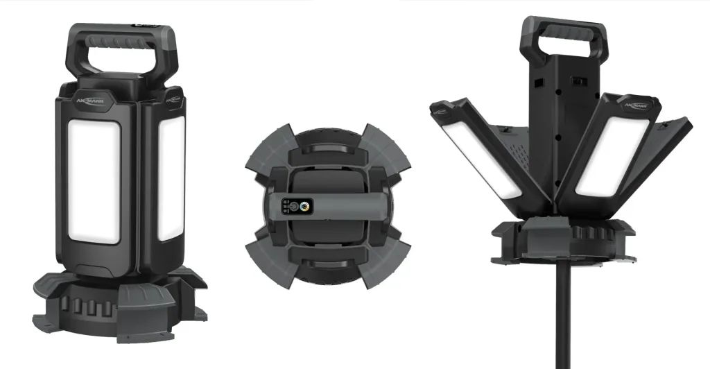 LED work light with tripod, 3 brightness levels, selectable color temperature