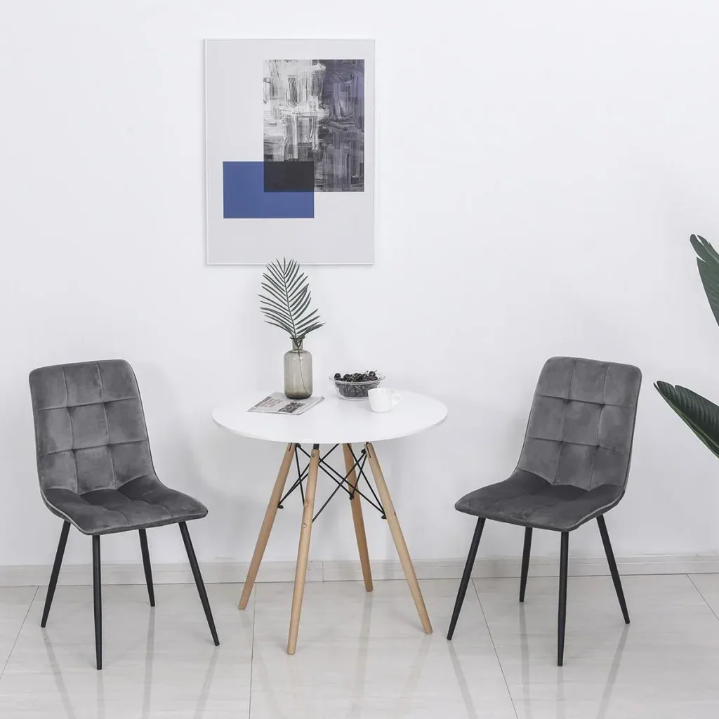Set of 2 dining room chairs, kitchen chairs, dining table, foam metal, grey and black, 45 x 63 x 90 cm