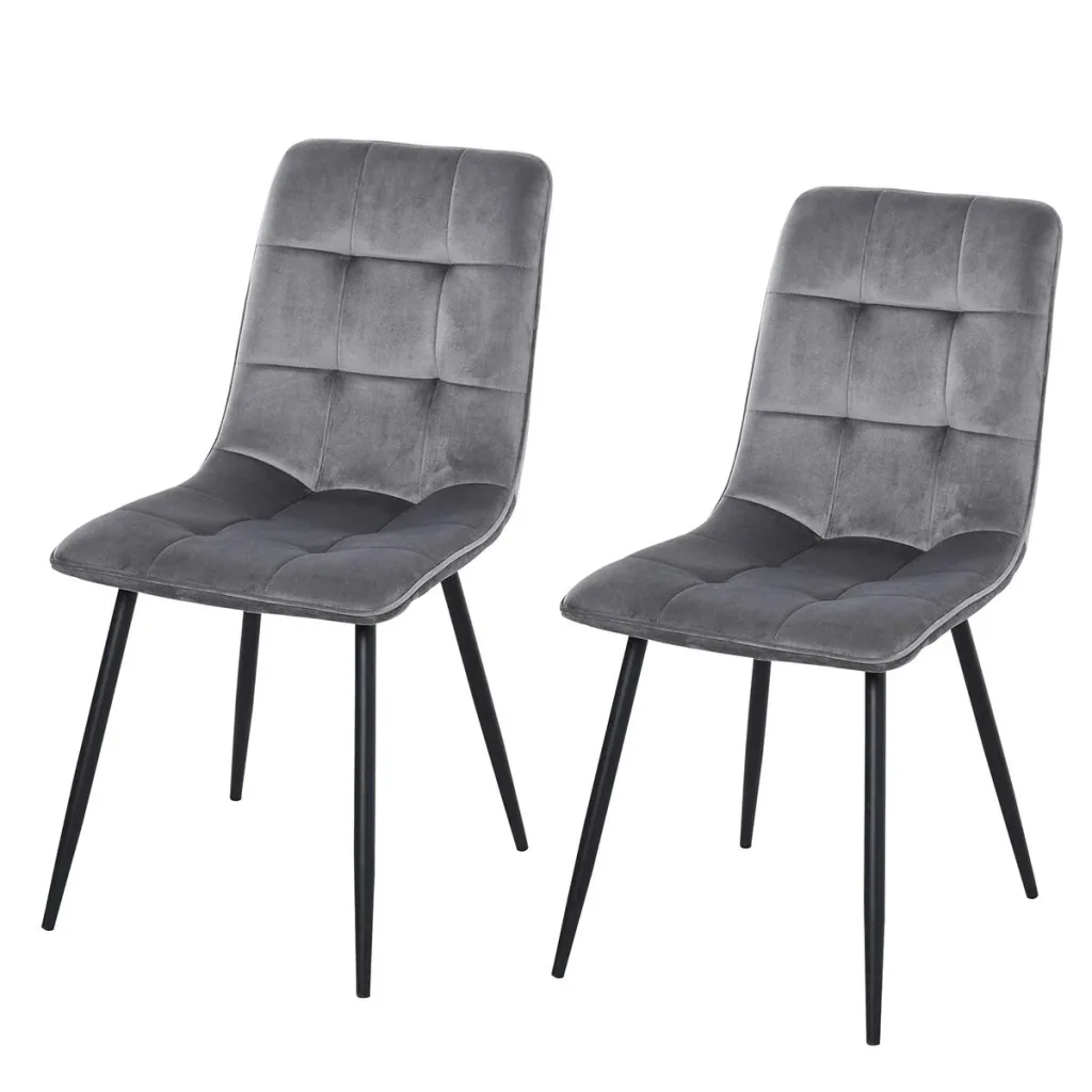 Set of 2 dining room chairs, kitchen chairs, dining table, foam metal, grey and black, 45 x 63 x 90 cm