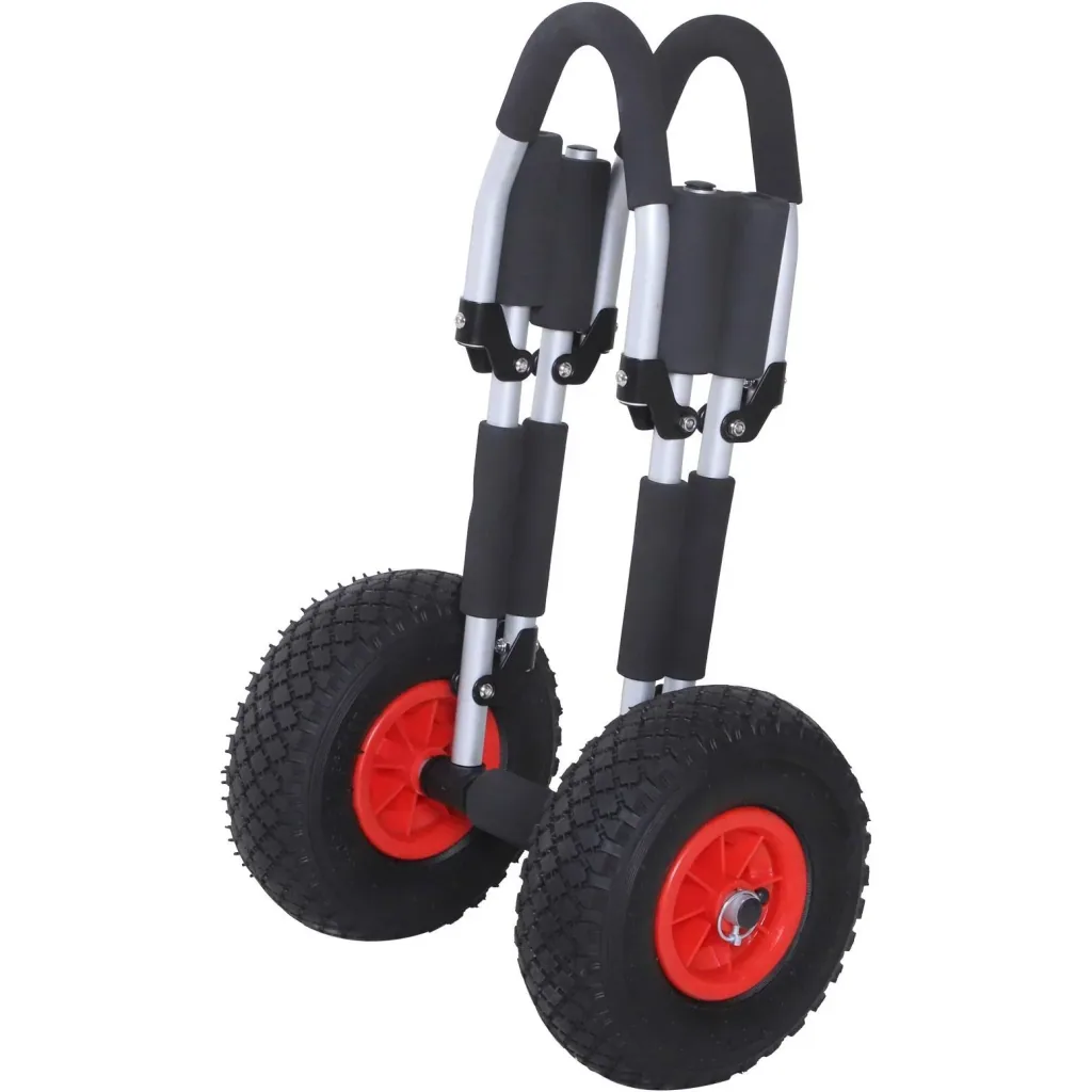 Canoe cart, kayak cart, surf cart, foldable, padded, PU tires, aluminum, silver, up to 45 kg, L65 x W38 x H52 cm