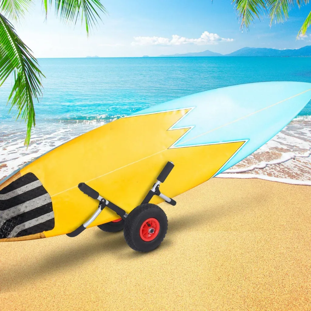 Canoe cart, kayak cart, surf cart, foldable, padded, PU tires, aluminum, silver, up to 45 kg, L65 x W38 x H52 cm