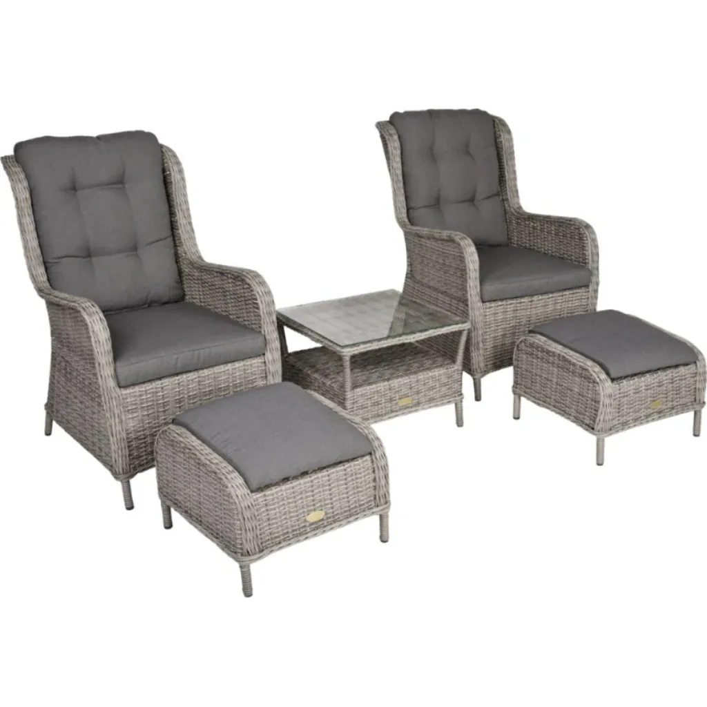VALENCIA armchair set, 5-piece, steel / plastic mesh / polyester, grey