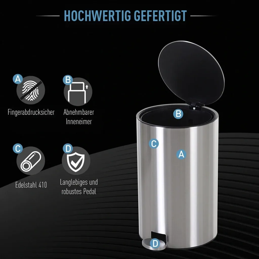 Waste bin with inner bucket silver/black