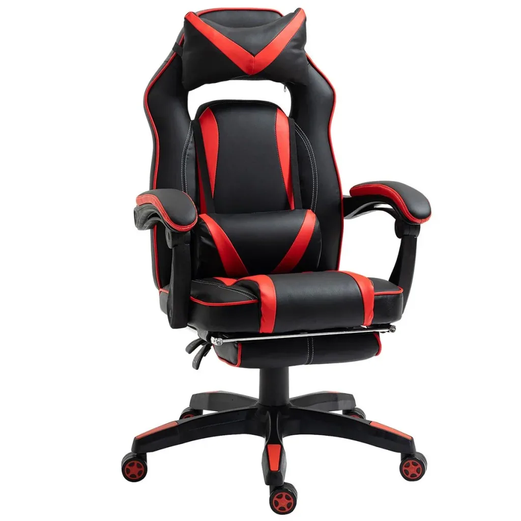Gaming chair office chair swivel chair executive chair with footrest backrest cushion adjustable artificial leather red+black 65x64x11