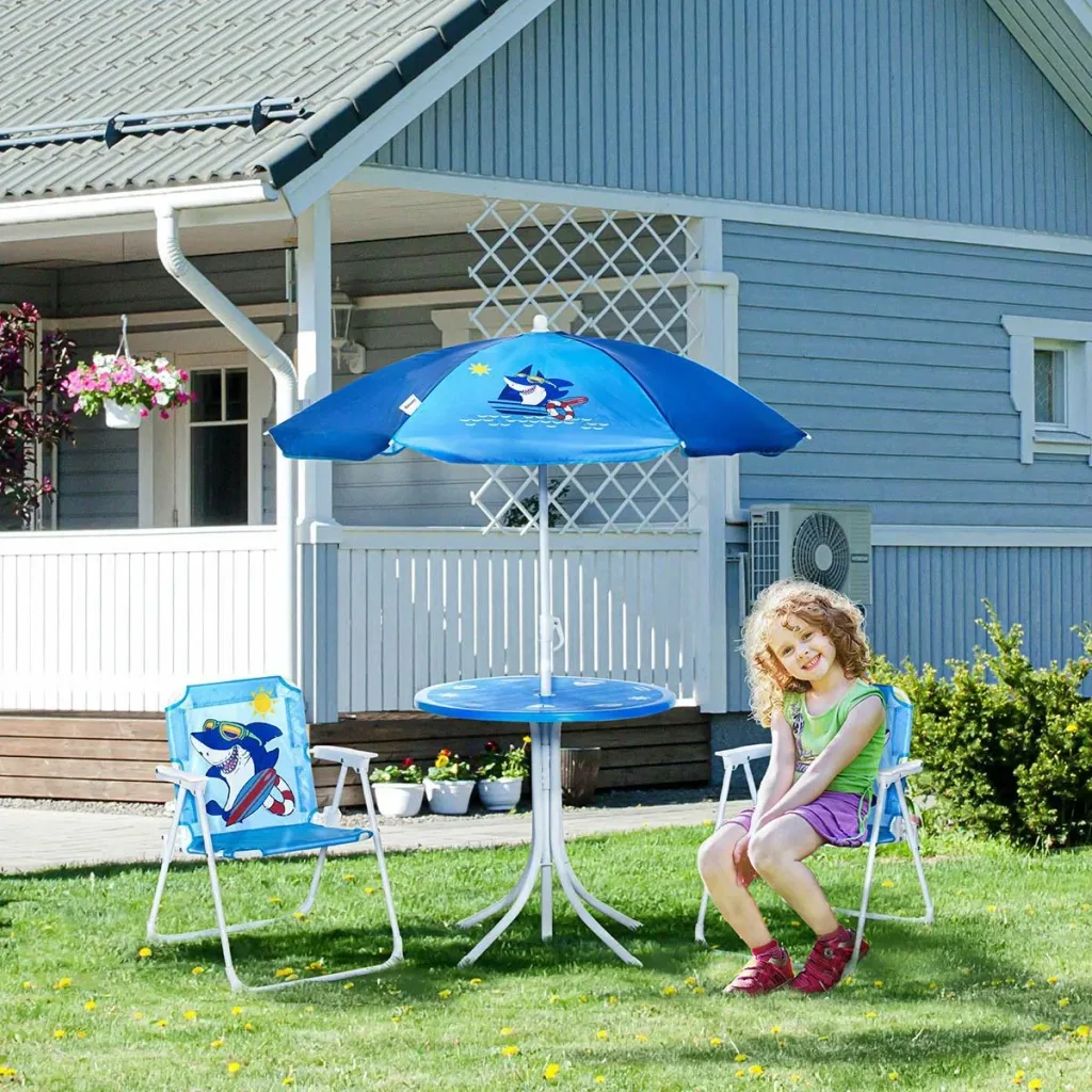 Garden table set for 3-6 year olds, shark design, blue