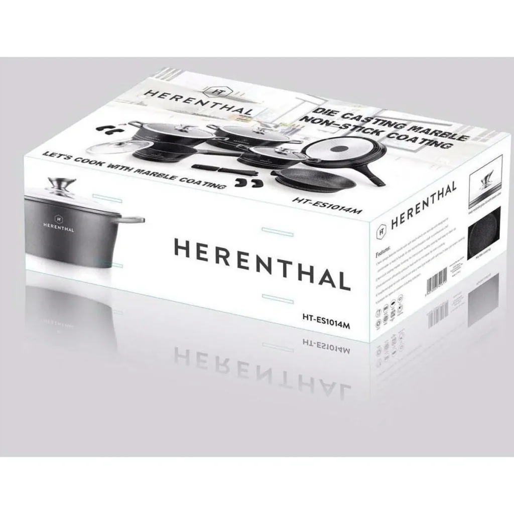 Herenthal Marble Coated Cookware Set - 14 Pieces - Red