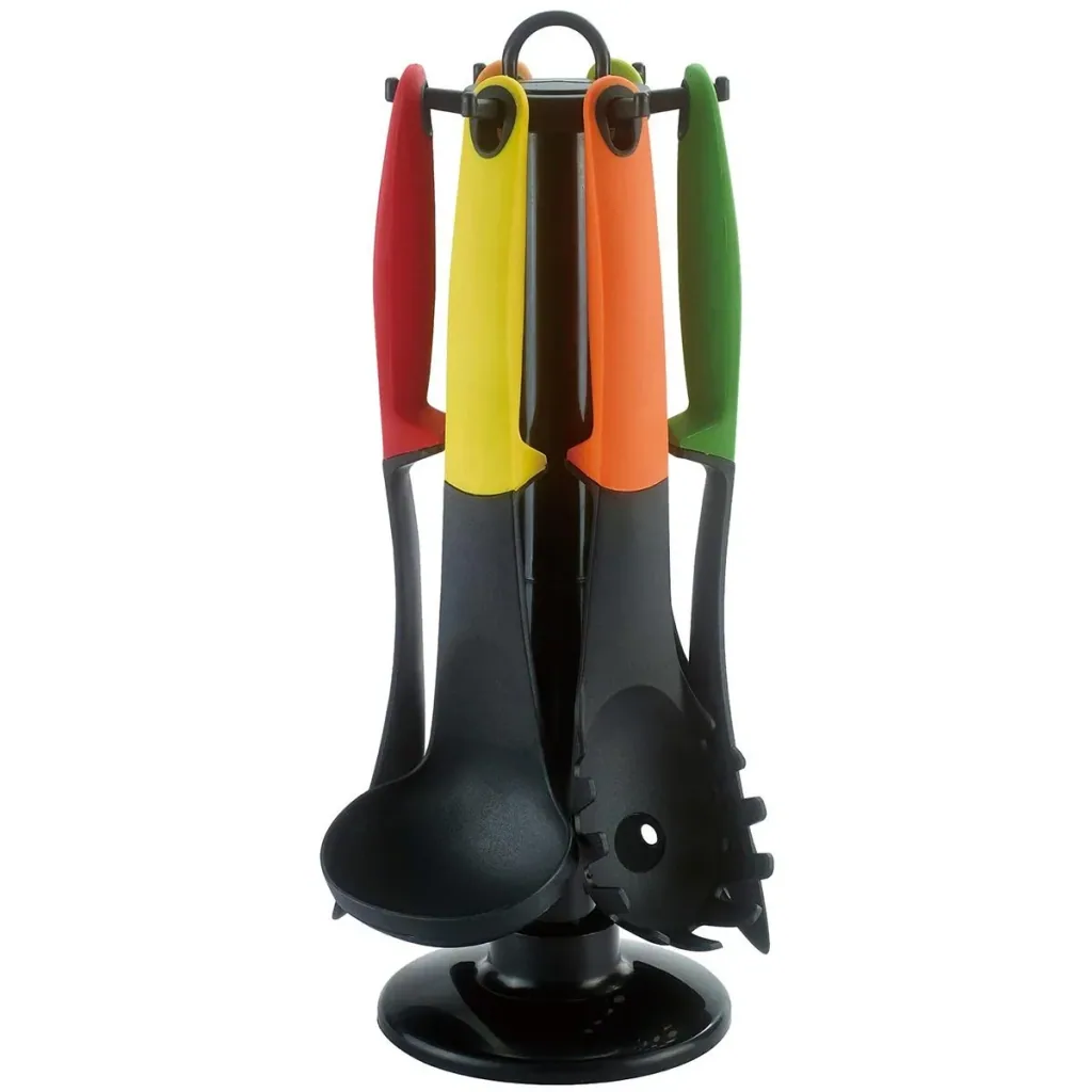 7-piece kitchen accessory set - multicolor - serving spoon, spatula, spaghetti spoon, ladle, spatula, skimmer