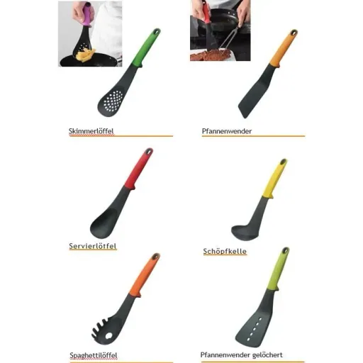7-piece kitchen accessory set - multicolor - serving spoon, spatula, spaghetti spoon, ladle, spatula, skimmer