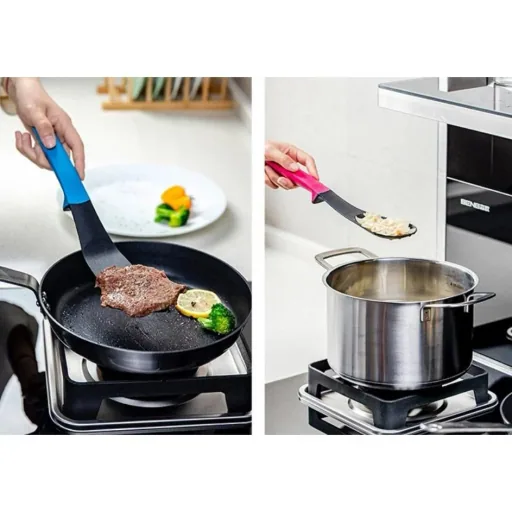 7-piece kitchen accessory set - multicolor - serving spoon, spatula, spaghetti spoon, ladle, spatula, skimmer